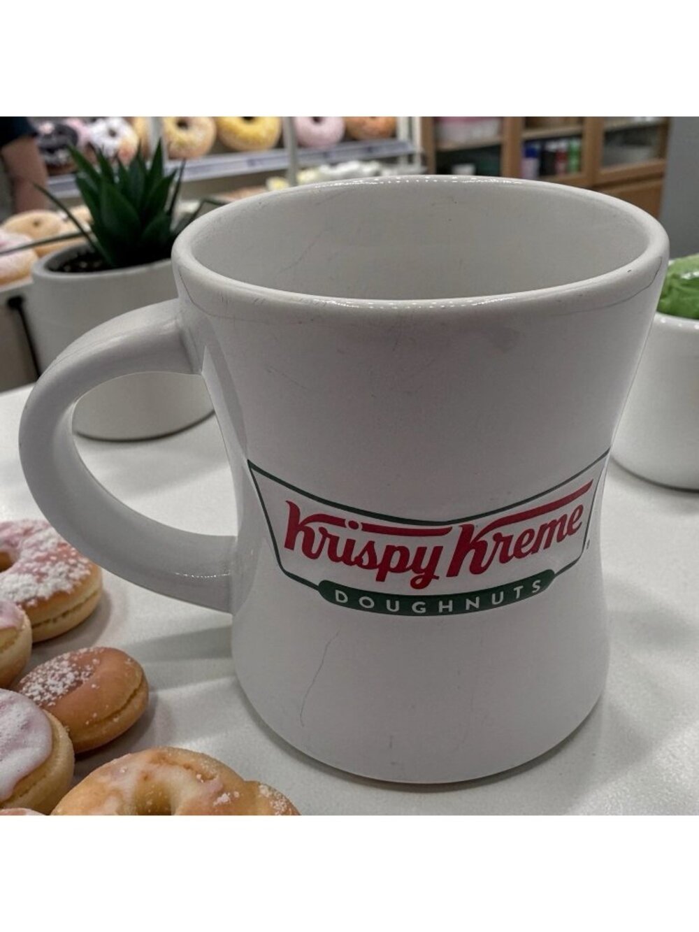 Krispy Kreme Raised Logo White Ceramic Coffee Mug Diner Style Cup 14 Oz